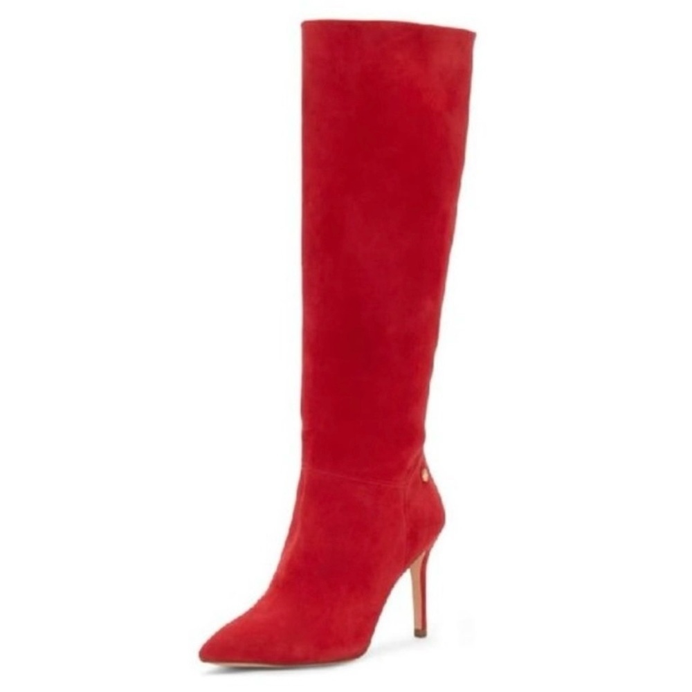 Louise ET CIE Red Suede Sevita Knee High Heeled Pointy Toe Boots